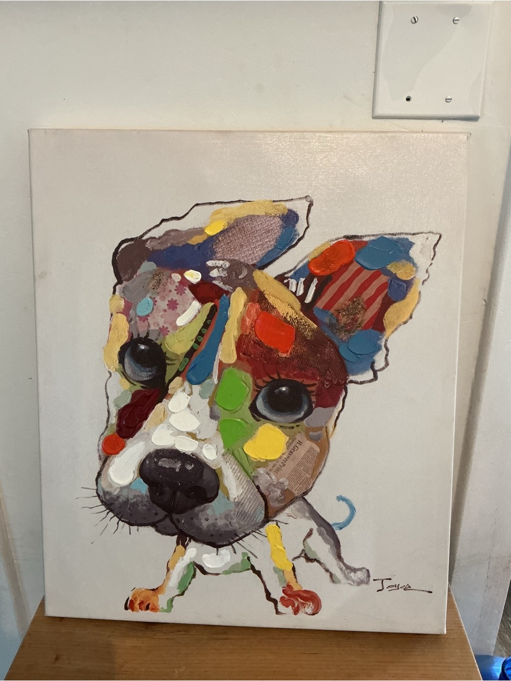 Colorful Patchwork Dog Canvas Art Print - Multicolor
